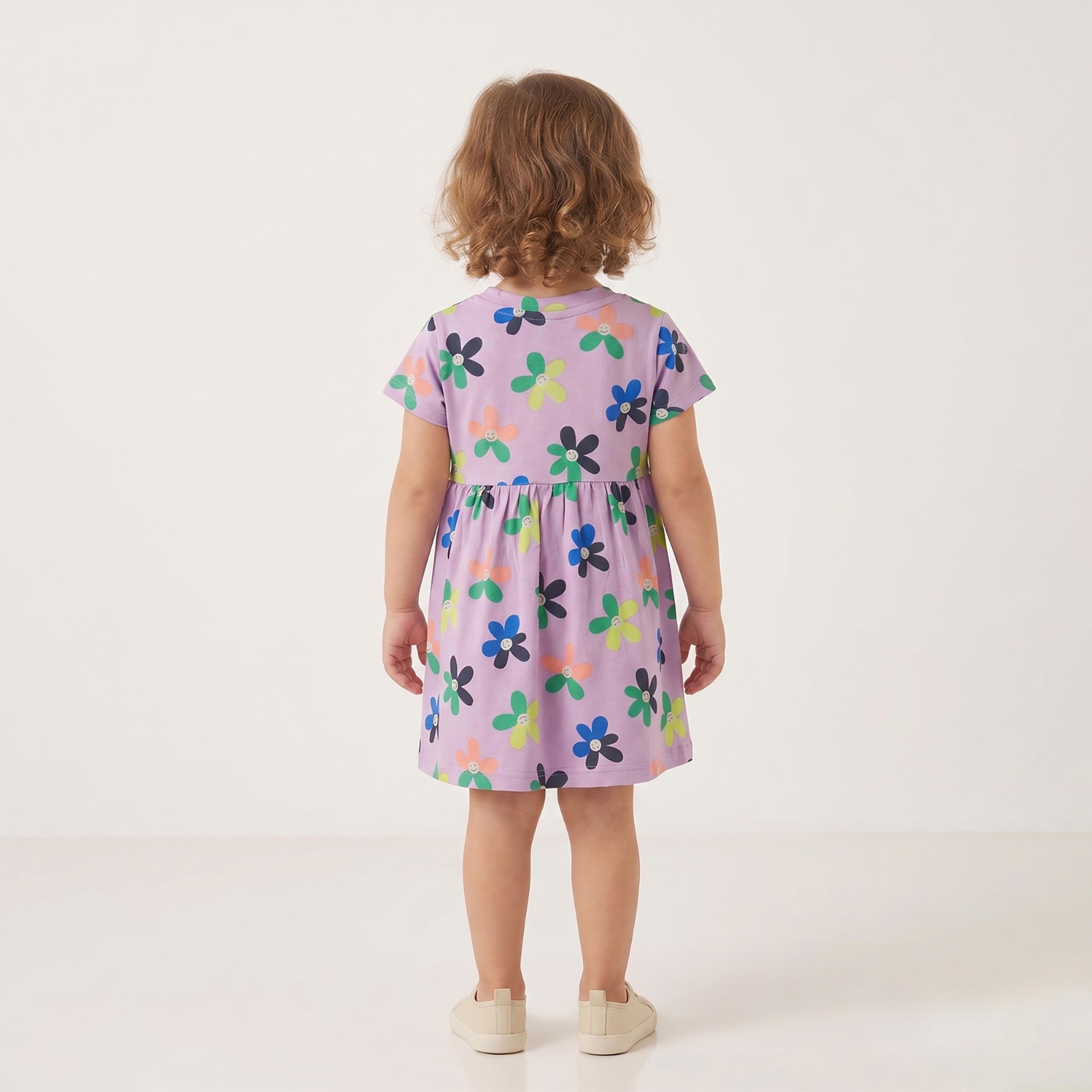 فستان كاجوال بأكمام قصيرة بطبعة أزهار من بيبي كلو-girls-clothing-dressesandjumpsuits-image-2