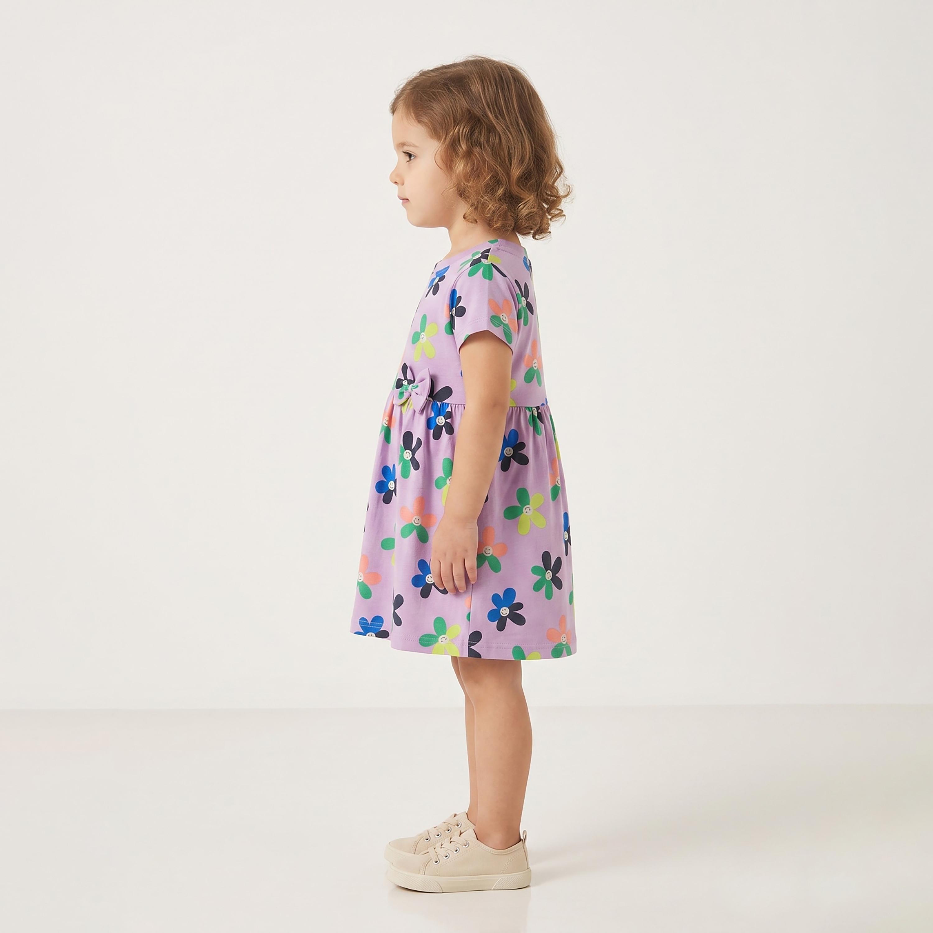 فستان كاجوال بأكمام قصيرة بطبعة أزهار من بيبي كلو-girls-clothing-dressesandjumpsuits-image-3