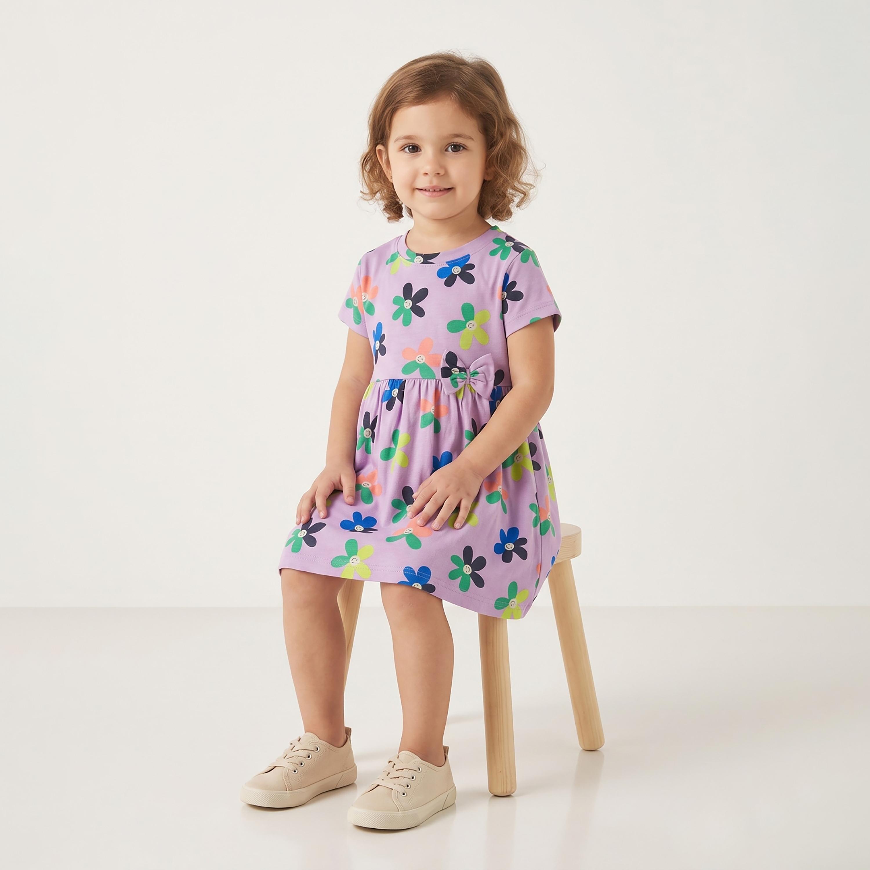 فستان كاجوال بأكمام قصيرة بطبعة أزهار من بيبي كلو-girls-clothing-dressesandjumpsuits-image-4