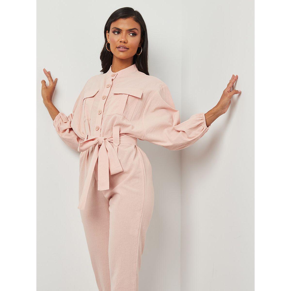Styli Mandarin Collar 3/4 Sleeves Straight Leg Jumpsuits-women-clothing-jumpsuits-image-2