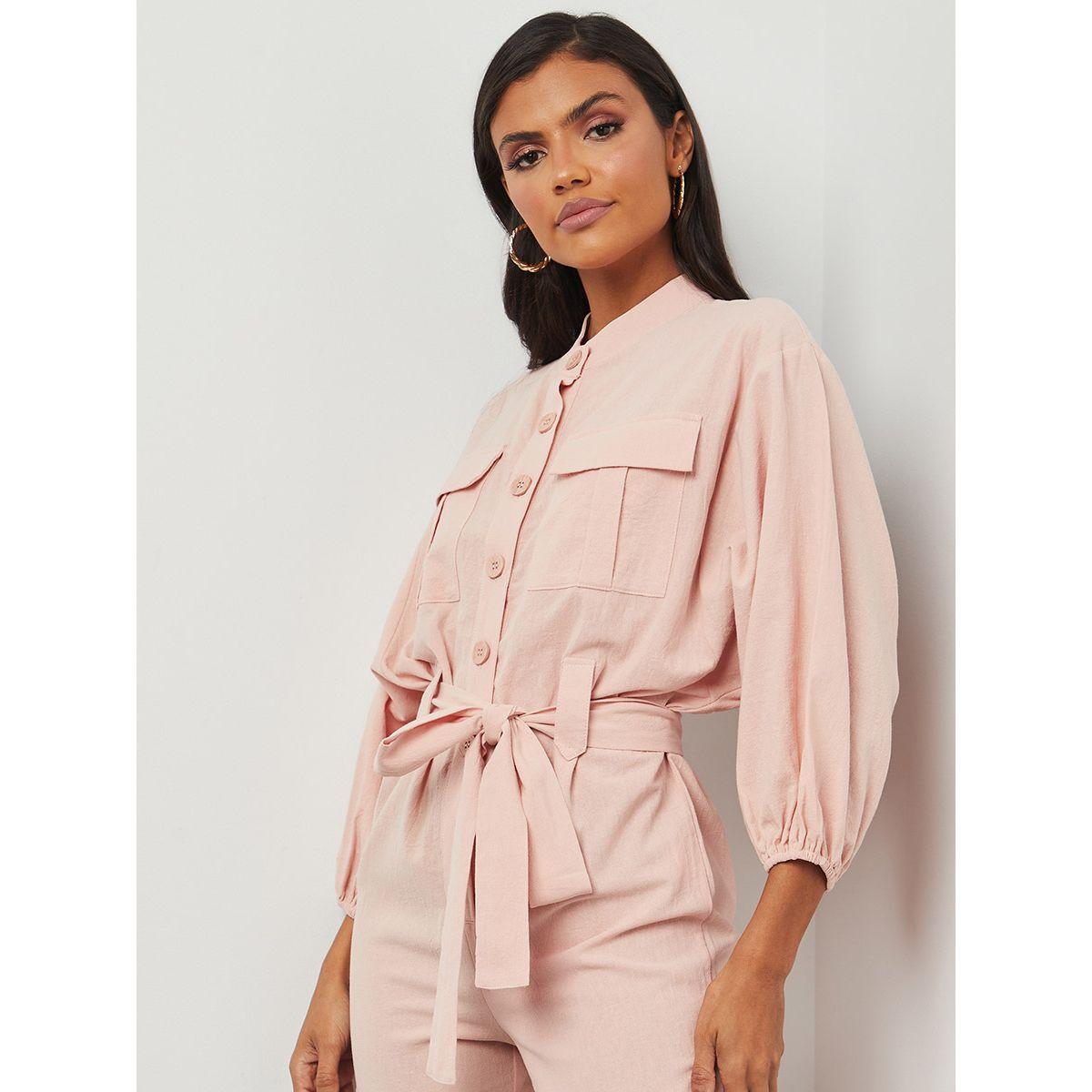 Styli Mandarin Collar 3/4 Sleeves Straight Leg Jumpsuits-women-clothing-jumpsuits-image-3