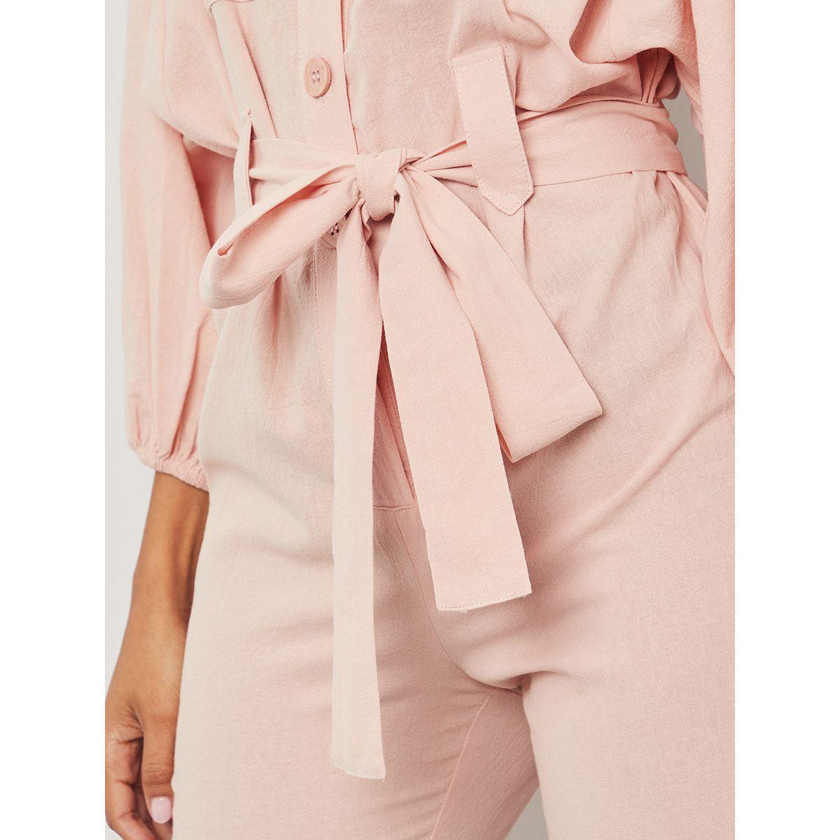 Styli Mandarin Collar 3/4 Sleeves Straight Leg Jumpsuits-women-clothing-jumpsuits-image-4