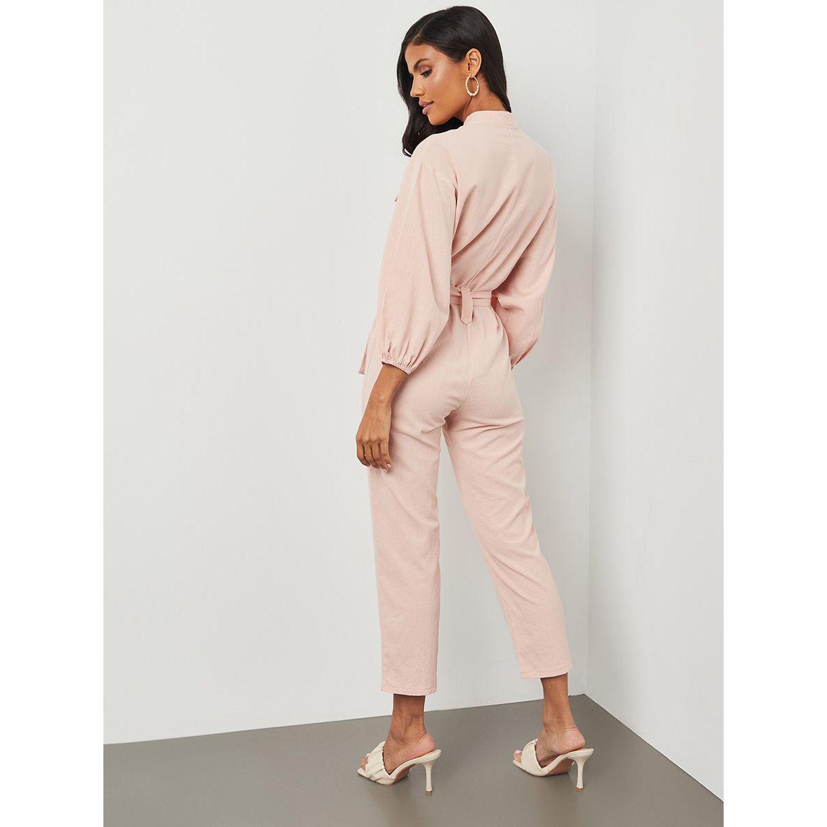 Styli Mandarin Collar 3/4 Sleeves Straight Leg Jumpsuits-women-clothing-jumpsuits-image-5