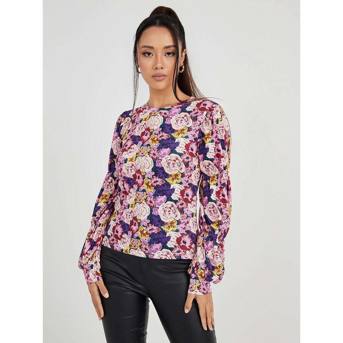 Styli  Cuffed Long Sleeves Floral AOP Top-women-clothing-shirtsandblouses-blouses-image-3