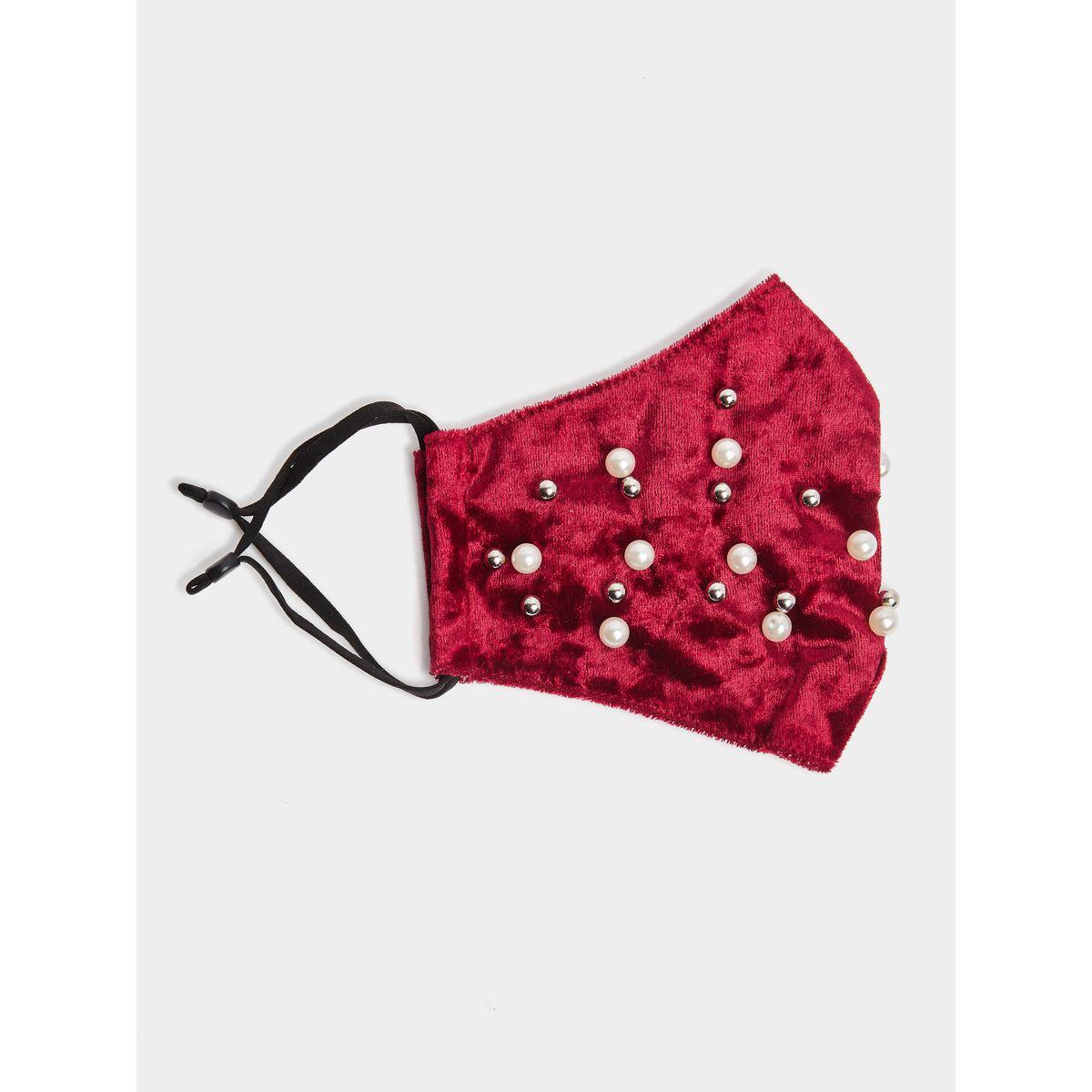 Styli Faux Pearl Detail Velvet Face Mask-women-clothingaccessories-fashionmasks-image-1