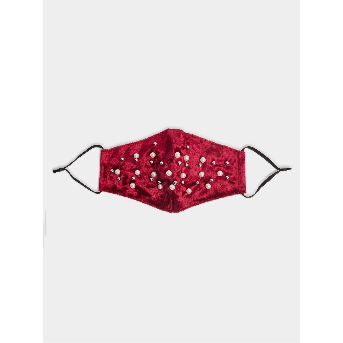 Styli Faux Pearl Detail Velvet Face Mask-women-clothingaccessories-fashionmasks-image-3