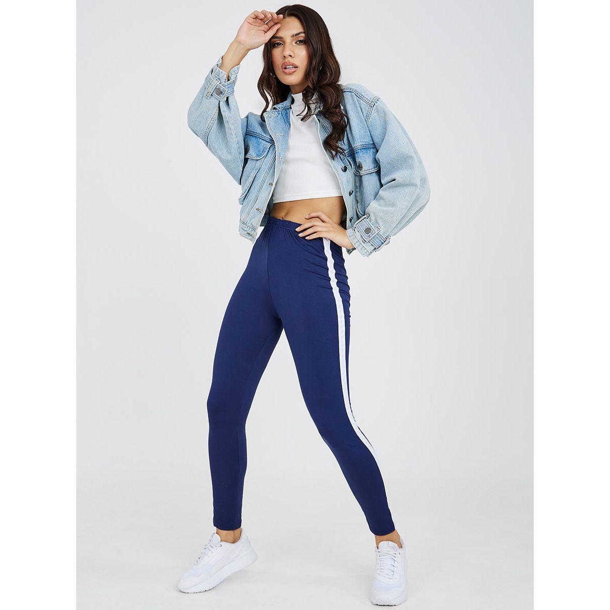 Styli Side Striped Elastic Waistband Leggings-women-clothing-bottoms-leggings-image-1