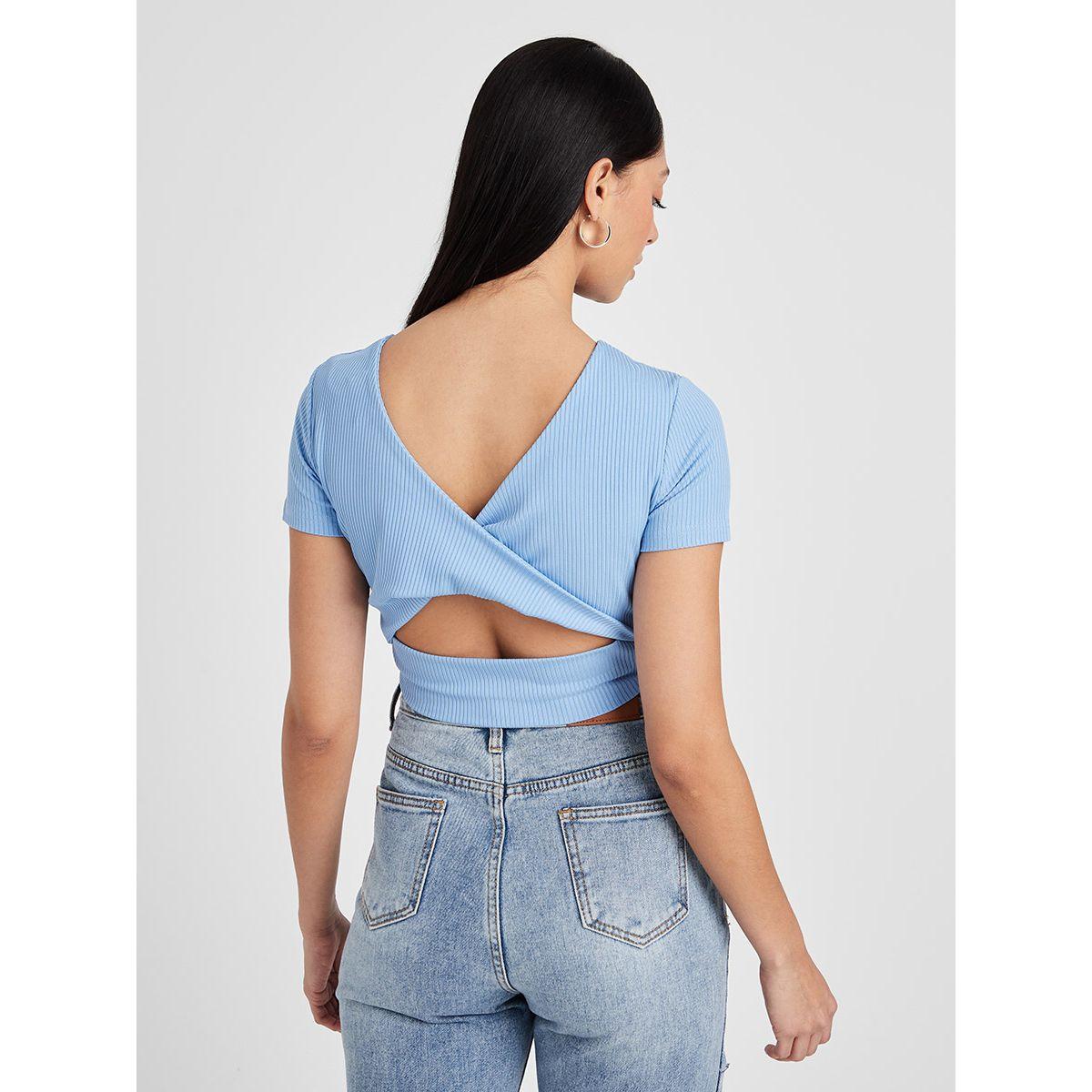 بلوزة بتفاصيل مضلعة واكمام قصيرة-women-clothing-tshirts-image-2