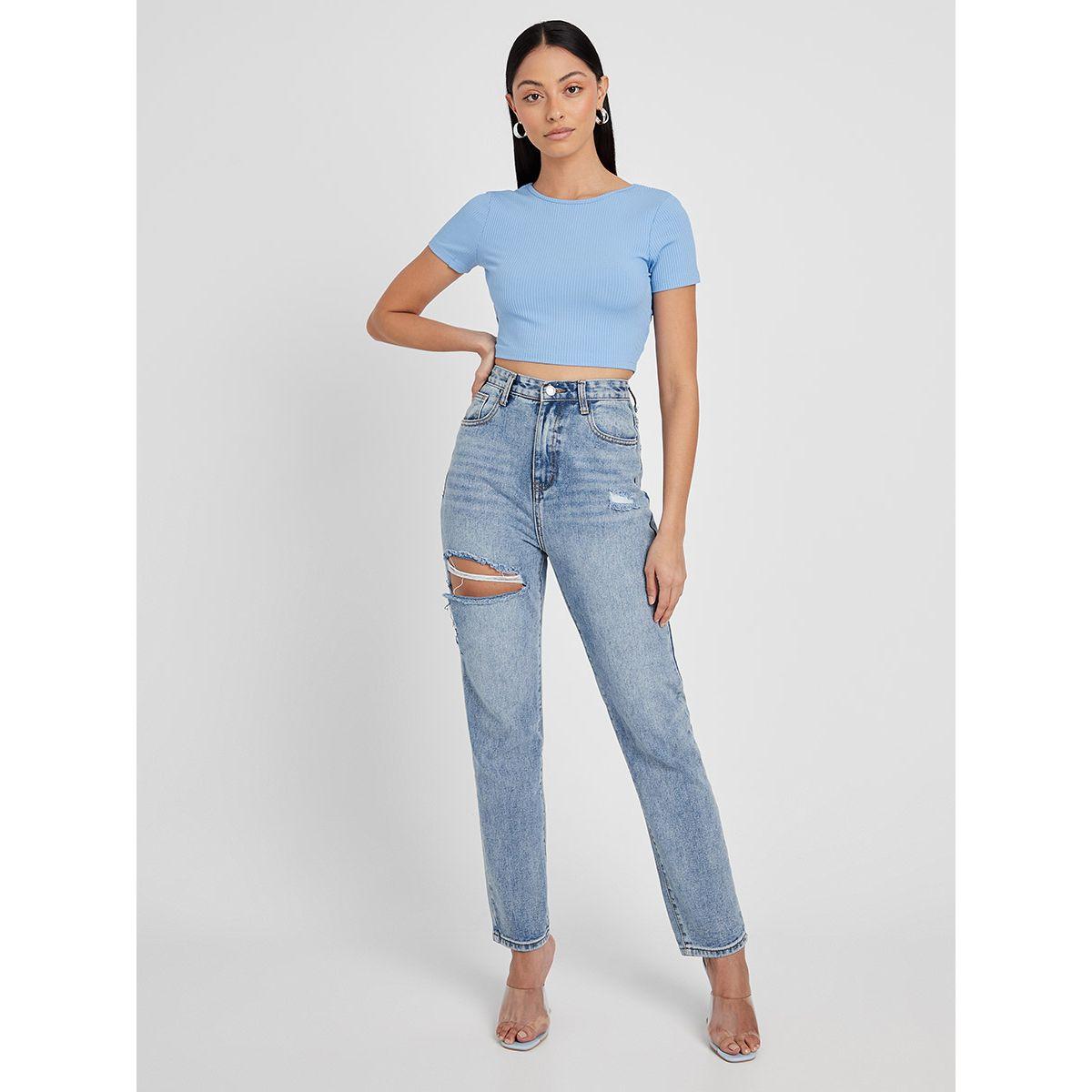 بلوزة بتفاصيل مضلعة واكمام قصيرة-women-clothing-tshirts-image-4