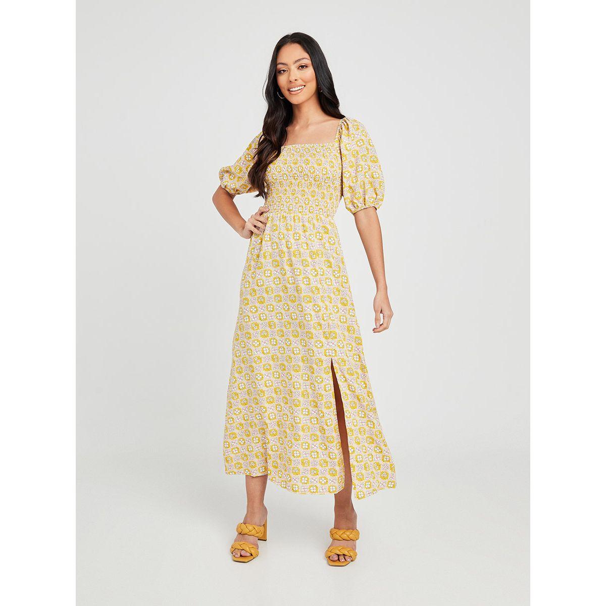 فستان ميدي مطبع بزهور-women-clothing-dresses-image-1