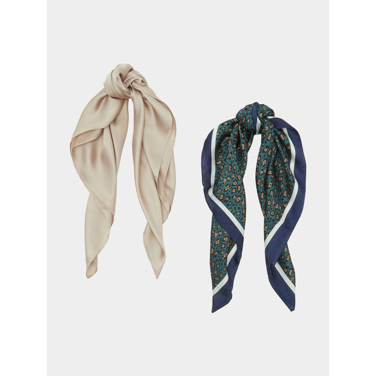 Styli Set of 2 - Plain and Animal Print Neck Scarf-women-winterwear-scarves-image-1