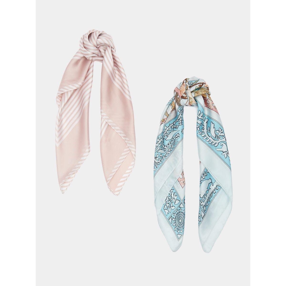 Styli Set of 2 - Stripe and Aquatic Print Neck Scarf-women-winterwear-scarves-image-5