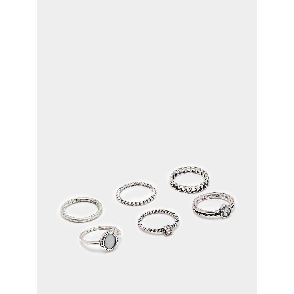 مجموعة من 6 خواتم بارزة الملمس-women-watchesandjewellery-jewellery-rings-image-1