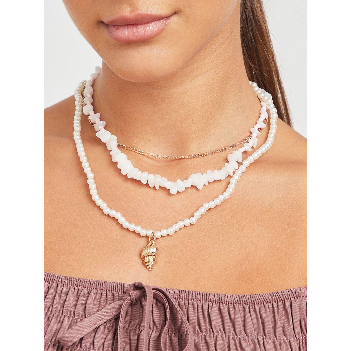Styli Pearl Layered Necklace with Shell Pendant-women-watchesandjewellery-jewellery-necklacesandpendants-image-1
