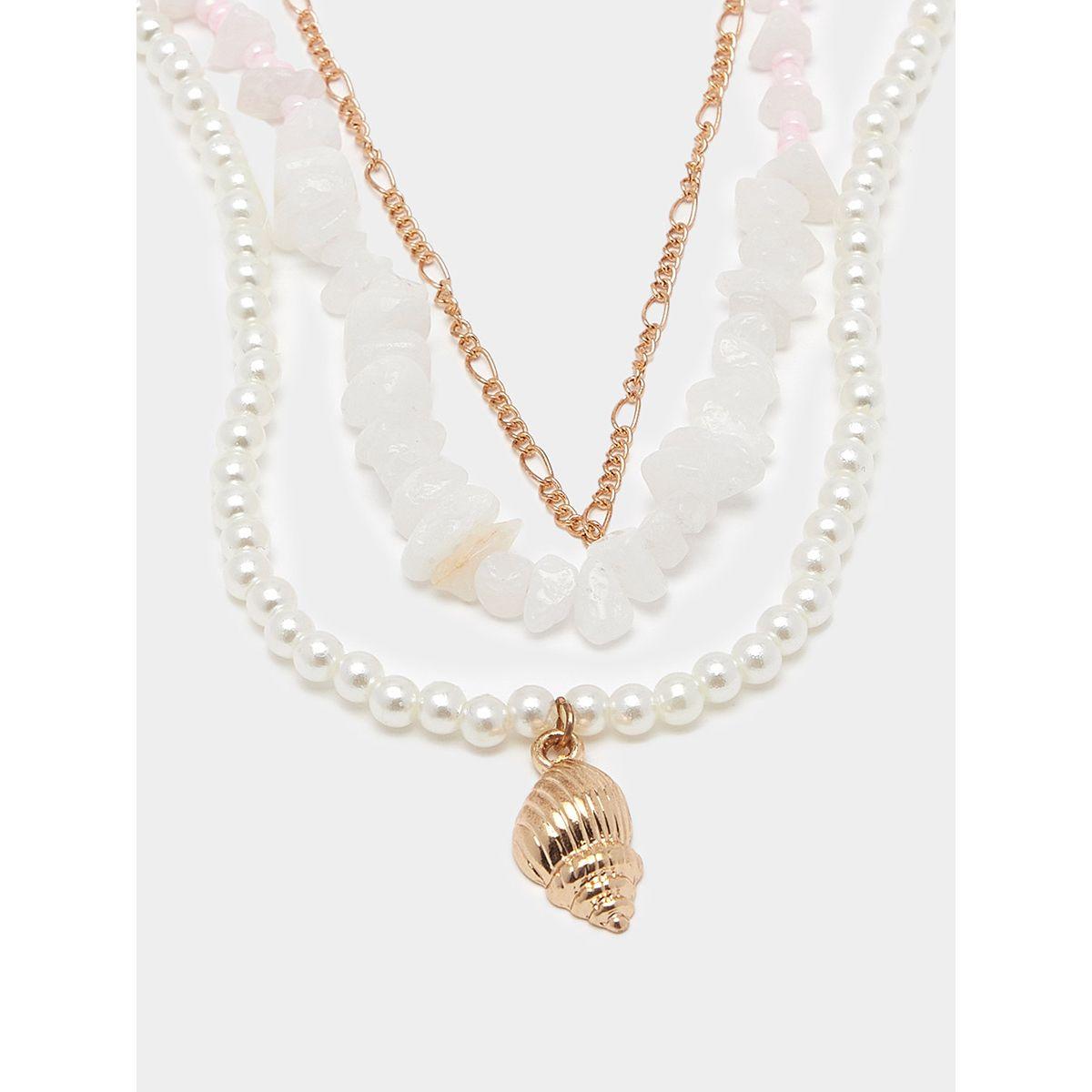 Styli Pearl Layered Necklace with Shell Pendant-women-watchesandjewellery-jewellery-necklacesandpendants-image-3