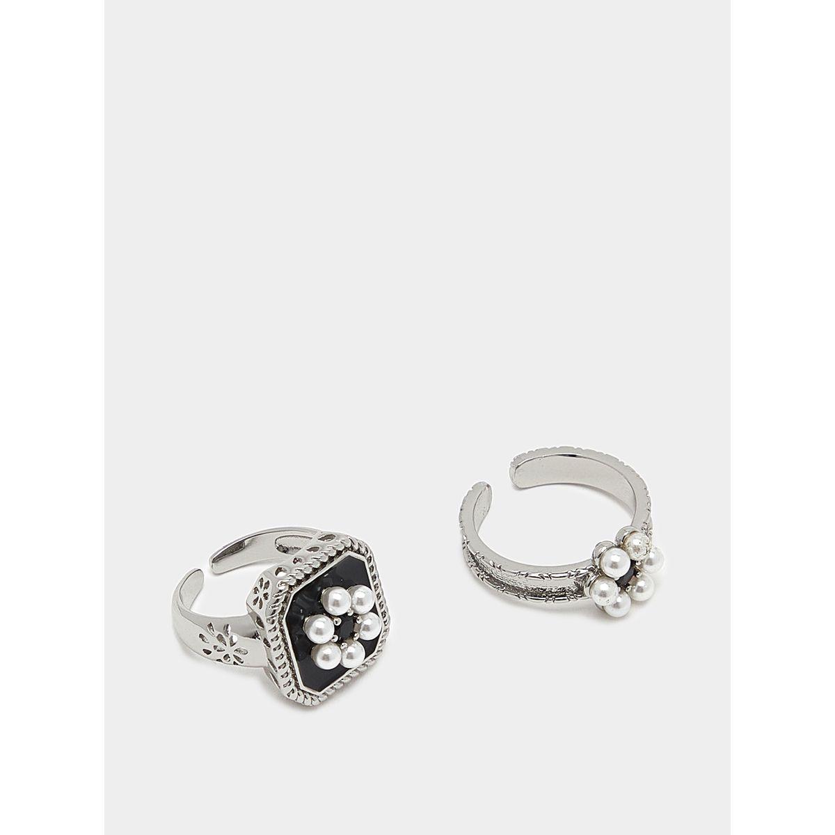 Styli Set of 2 - Pearl Detail Embellished Adjustable Rings-women-watchesandjewellery-jewellery-rings-image-1