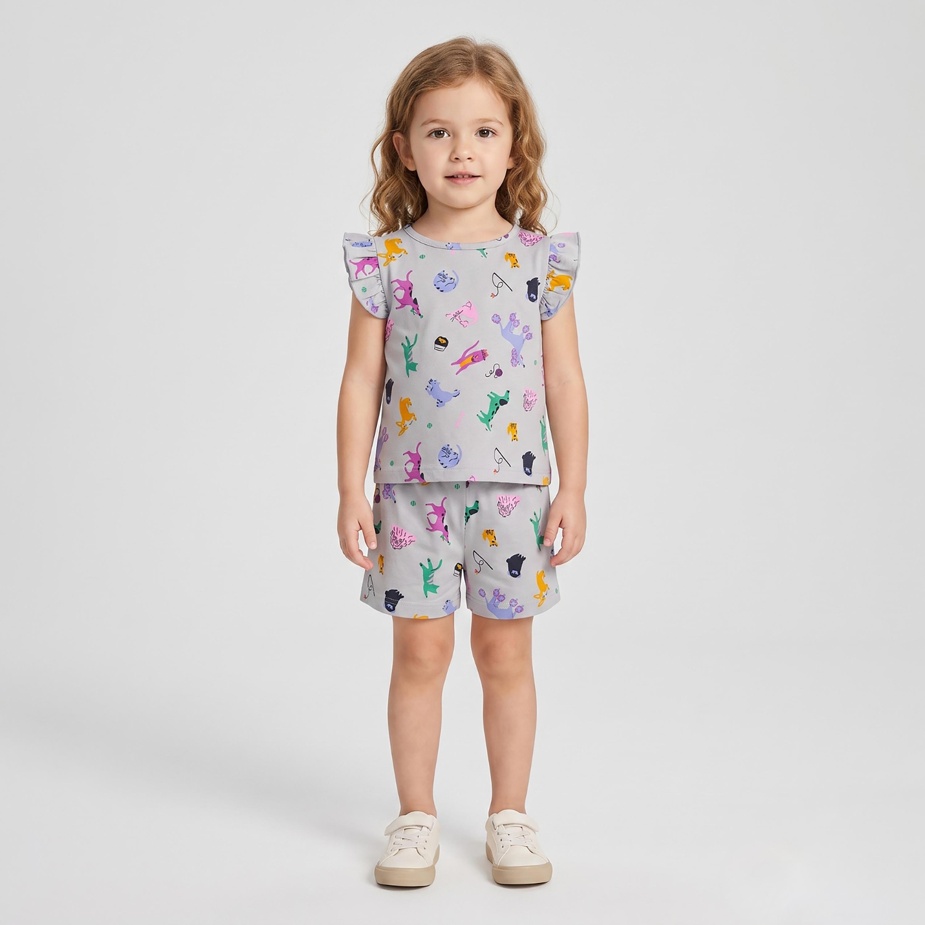 Babyqlo Animal Print Ruffle Sleeves Top & Shorts Set-baby-girls-clothing-setsandcoords-image-1