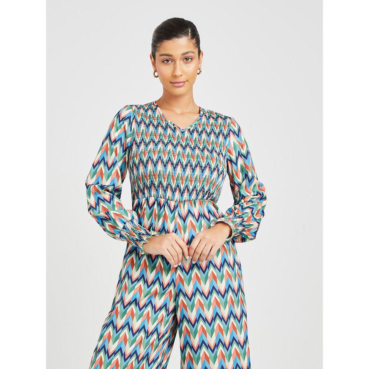 Styli Long Sleeves V Neck Abstract Print Wide Leg Jumpsuit-women-clothing-jumpsuits-image-2