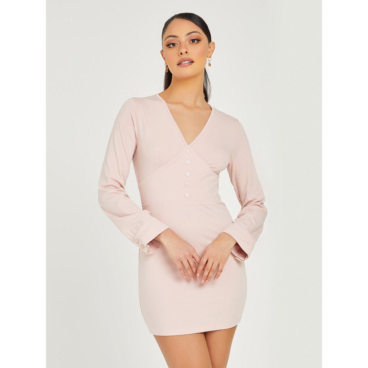 Styli Long Sleeves Button Detail Woven Bodycon Mini Dress-women-clothing-dresses-image-1