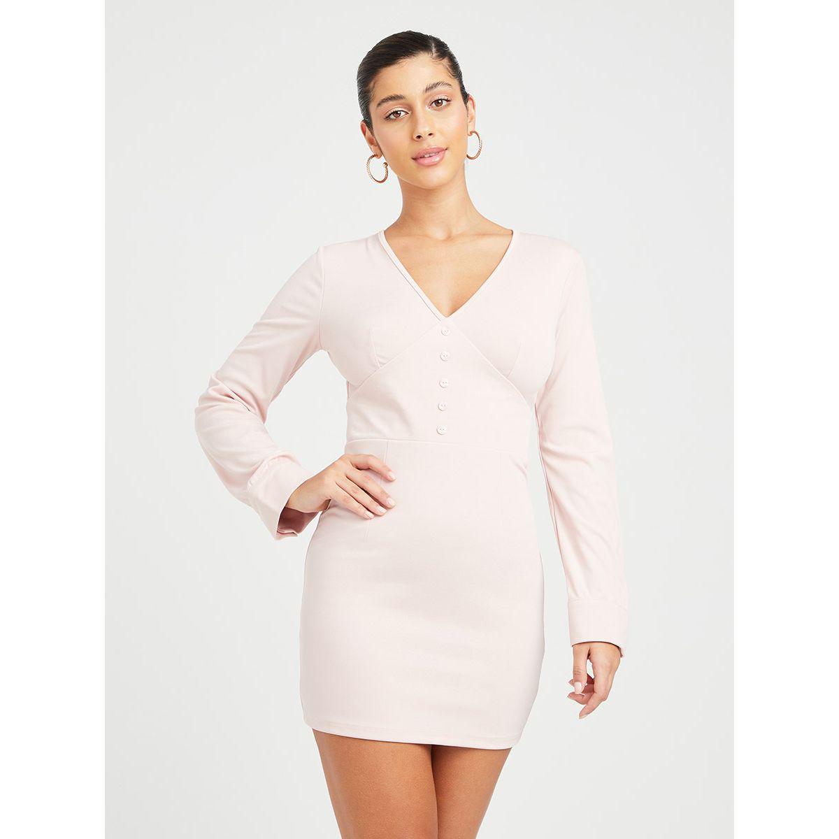 Styli Long Sleeves Button Detail Woven Bodycon Mini Dress-women-clothing-dresses-image-3