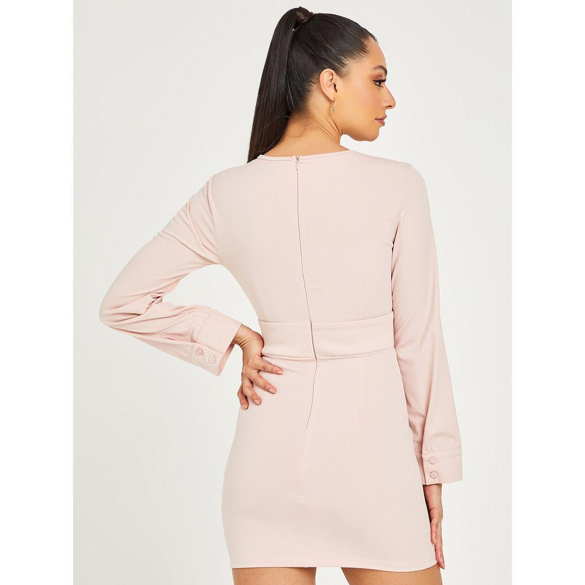 Styli Long Sleeves Button Detail Woven Bodycon Mini Dress-women-clothing-dresses-image-8
