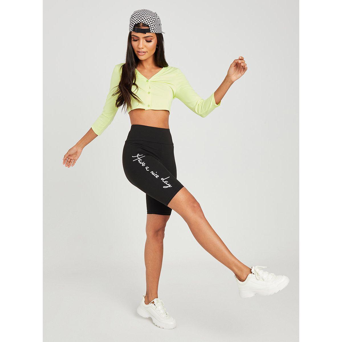 Styli Have a Nice Day Slogan Print Cycling Shorts-women-clothing-bottoms-shorts-image-2
