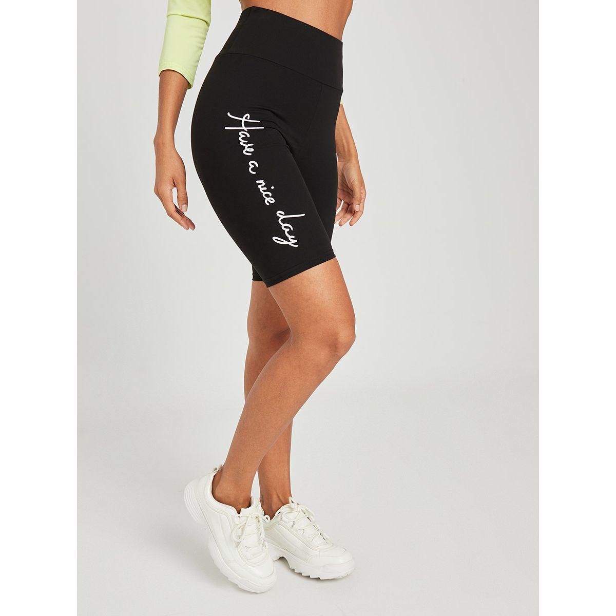 Styli Have a Nice Day Slogan Print Cycling Shorts-women-clothing-bottoms-shorts-image-3