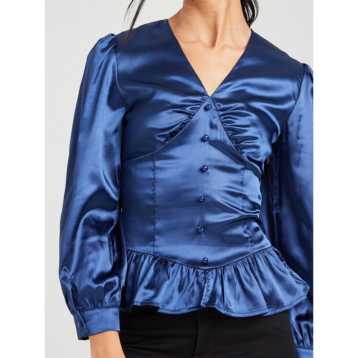 Styli Satin Long Sleeves Woven Top with Corset Bodice Detail-women-clothing-shirtsandblouses-blouses-image-4