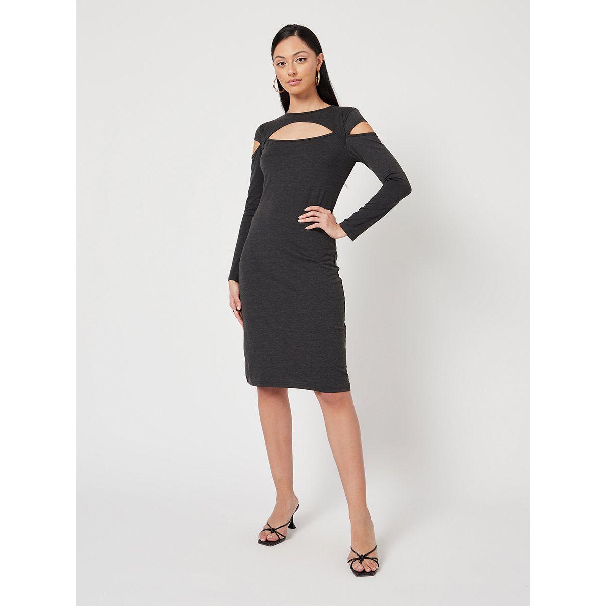 Styli Long Sleeves Cut-Out Detail Bodycon Knee Length Dress-women-clothing-dresses-image-1