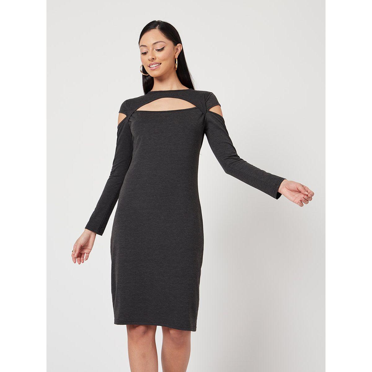 Styli Long Sleeves Cut-Out Detail Bodycon Knee Length Dress-women-clothing-dresses-image-2