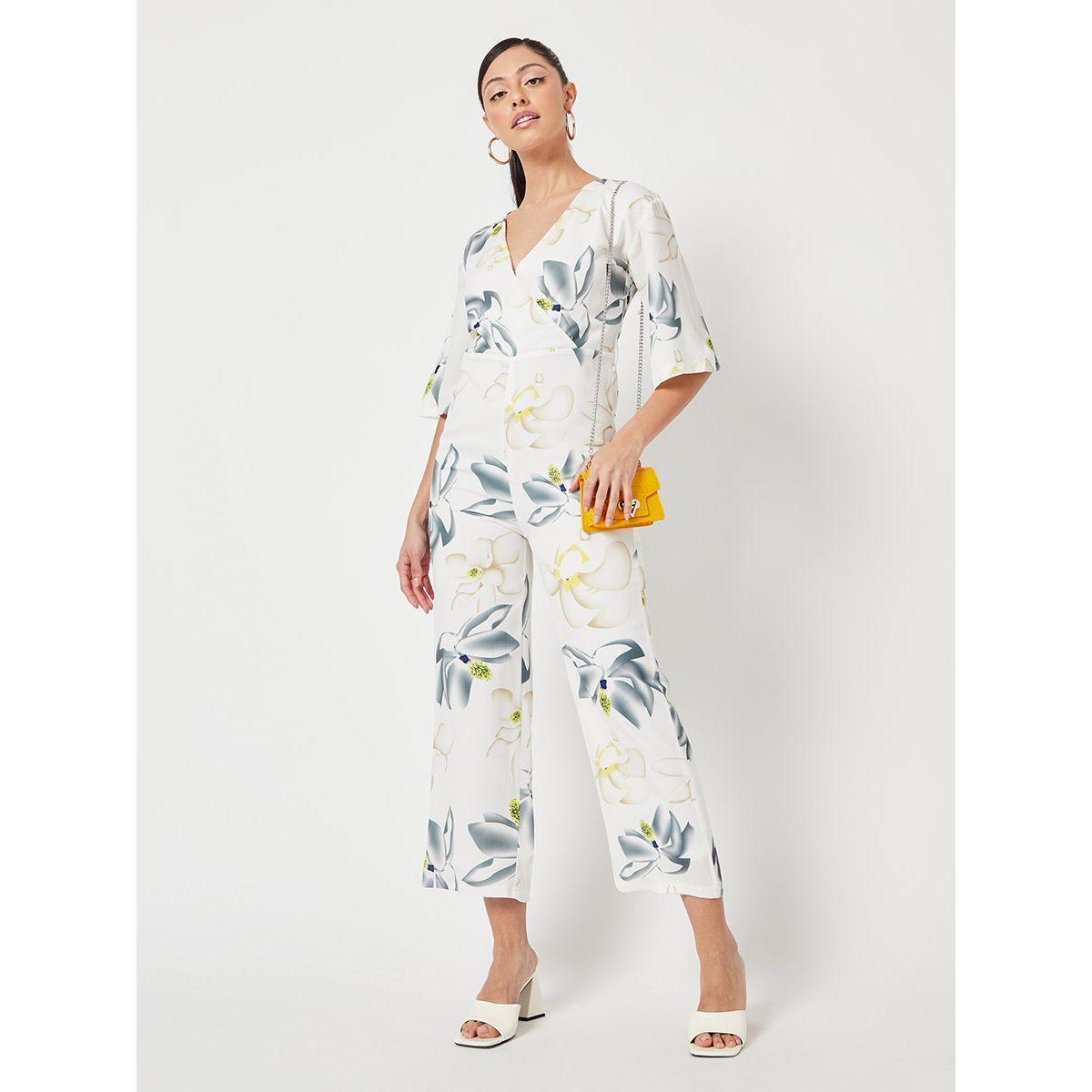 Styli Flare Sleeves Floral Print Wrap Front Cropped Jumpsuit-women-clothing-jumpsuits-image-1