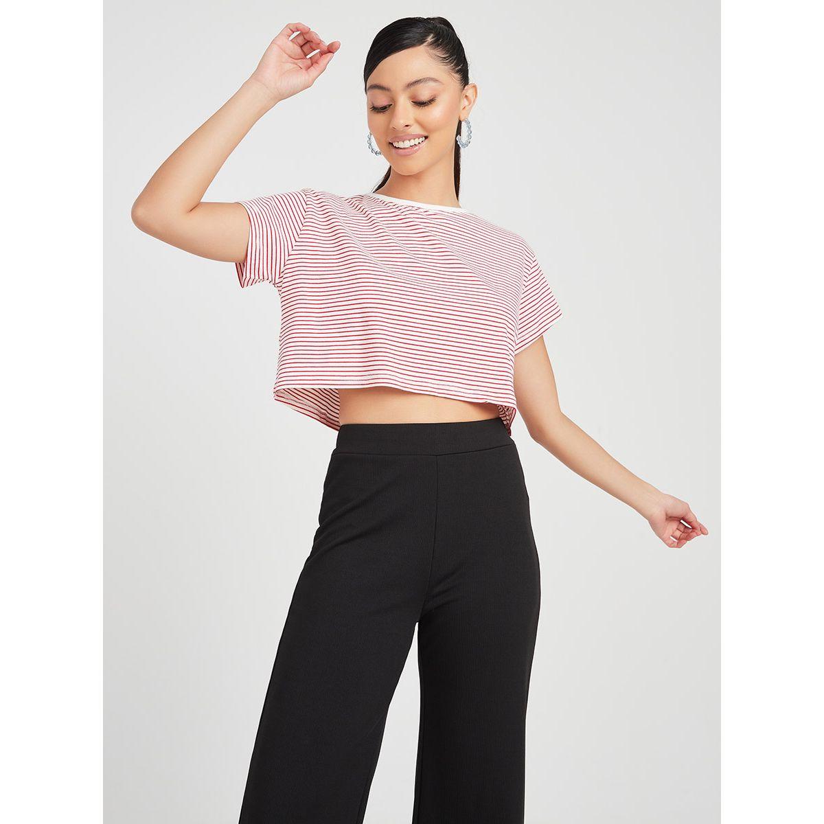 Styli Short Sleeves Striped Boxy Crop T-shirt-women-clothing-tshirts-image-1