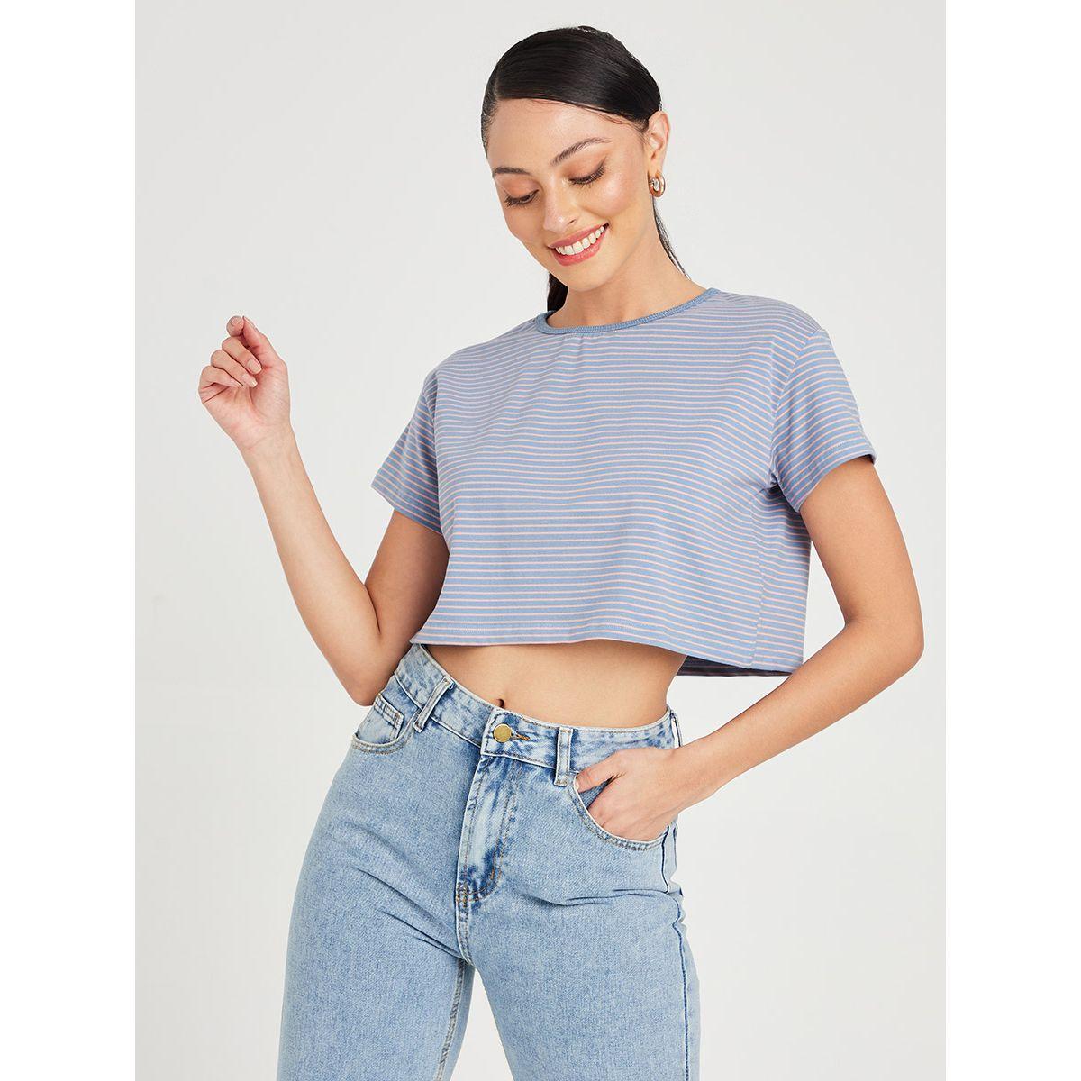 Styli Short Sleeves Striped Boxy Crop T-shirt -women-clothing-tshirts-image-1