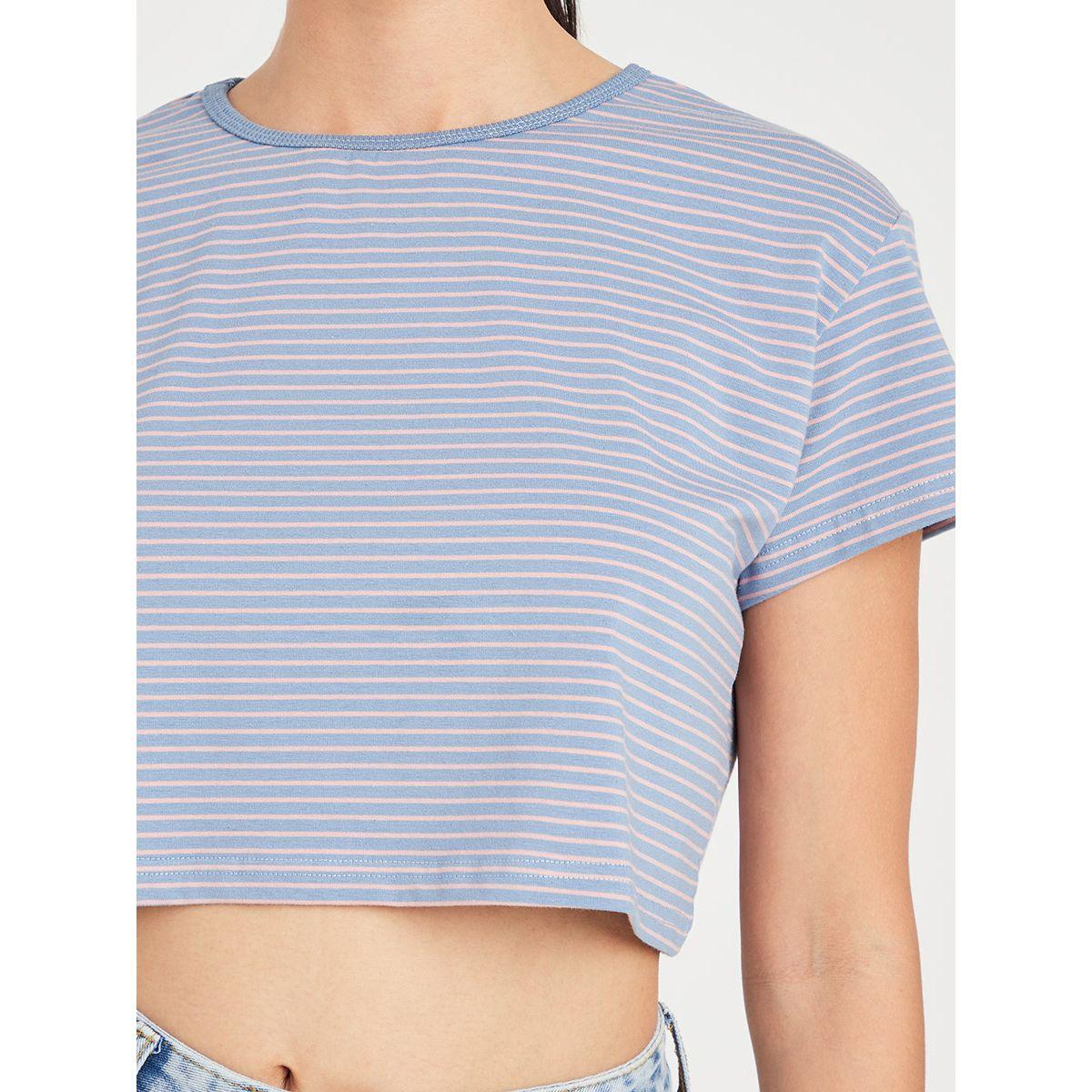 Styli Short Sleeves Striped Boxy Crop T-shirt -women-clothing-tshirts-image-3