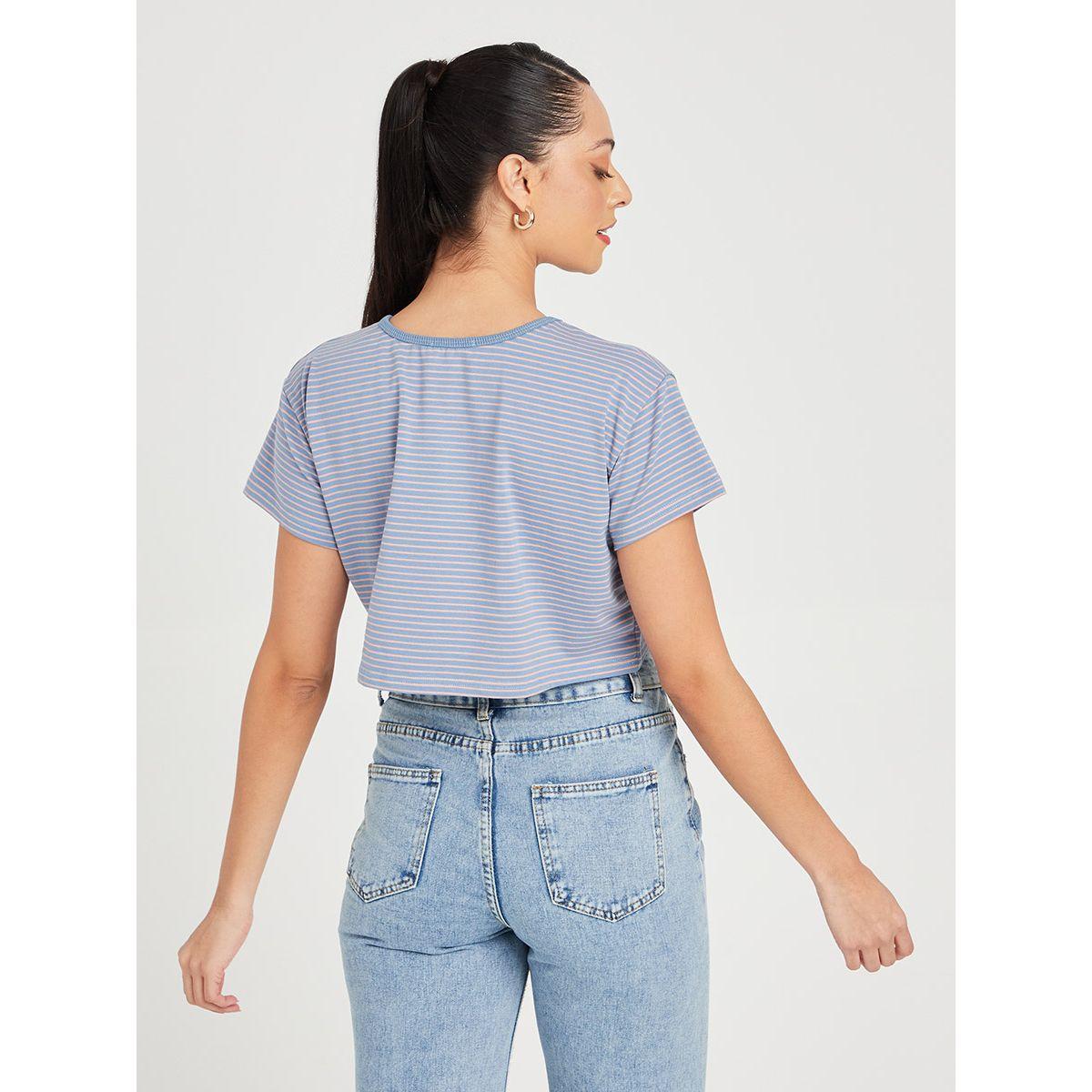 Styli Short Sleeves Striped Boxy Crop T-shirt -women-clothing-tshirts-image-4
