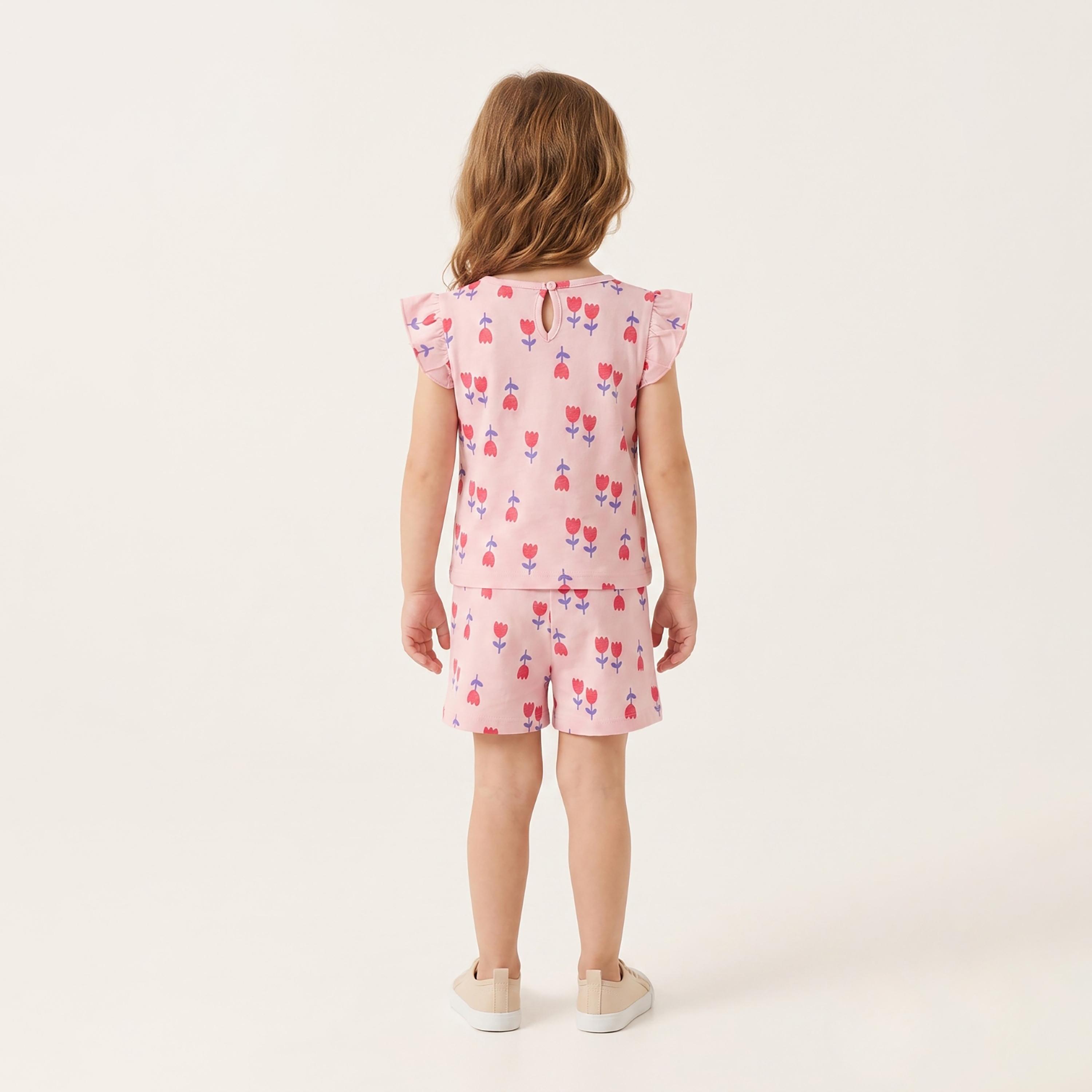 طقم بلوزة بأكمام مكشكشة وشورت بطبعة زهور التوليب من بيبي كلو-baby-girls-clothing-setsandcoords-image-2