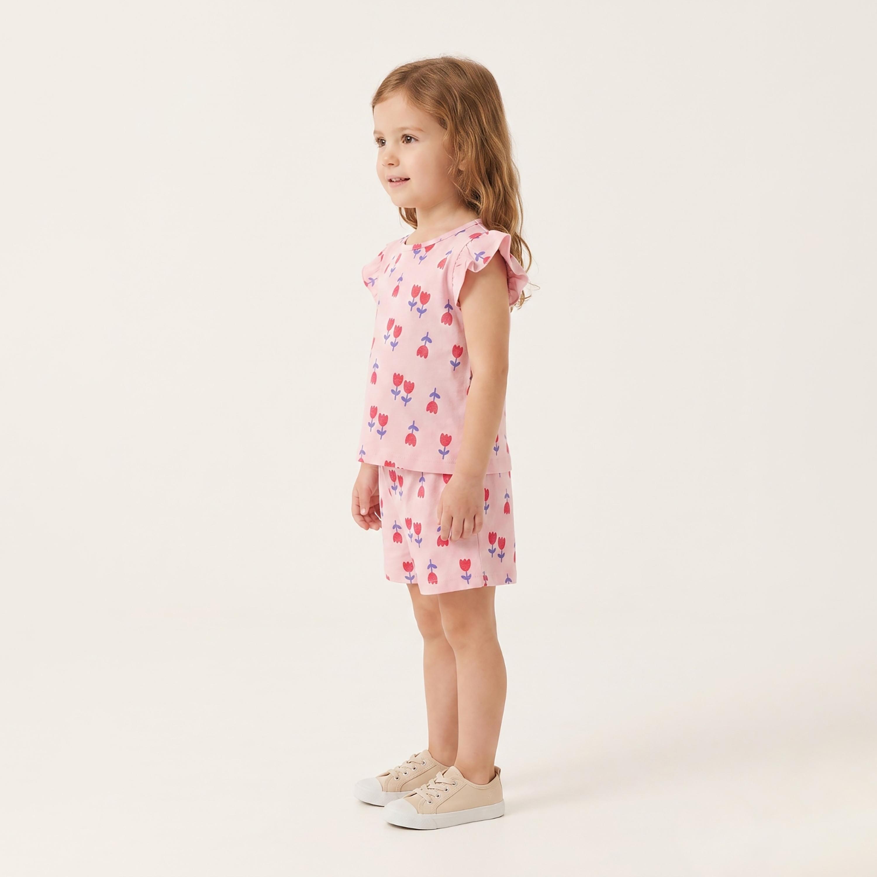 طقم بلوزة بأكمام مكشكشة وشورت بطبعة زهور التوليب من بيبي كلو-baby-girls-clothing-setsandcoords-image-3