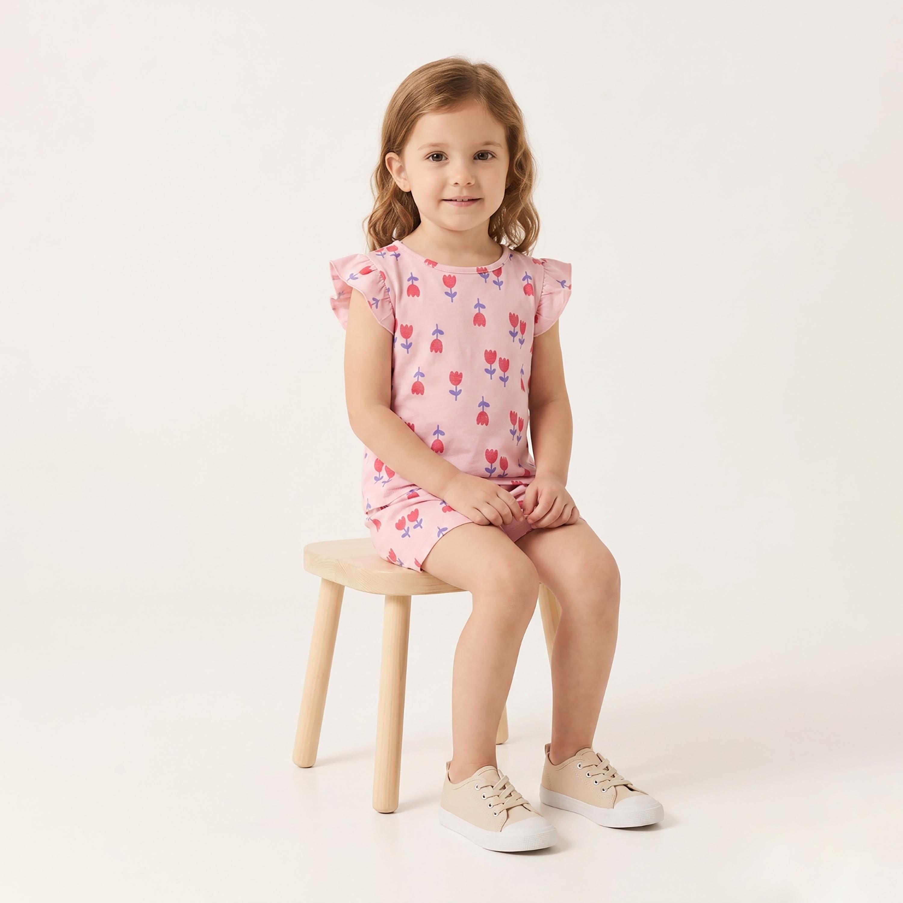 طقم بلوزة بأكمام مكشكشة وشورت بطبعة زهور التوليب من بيبي كلو-baby-girls-clothing-setsandcoords-image-4