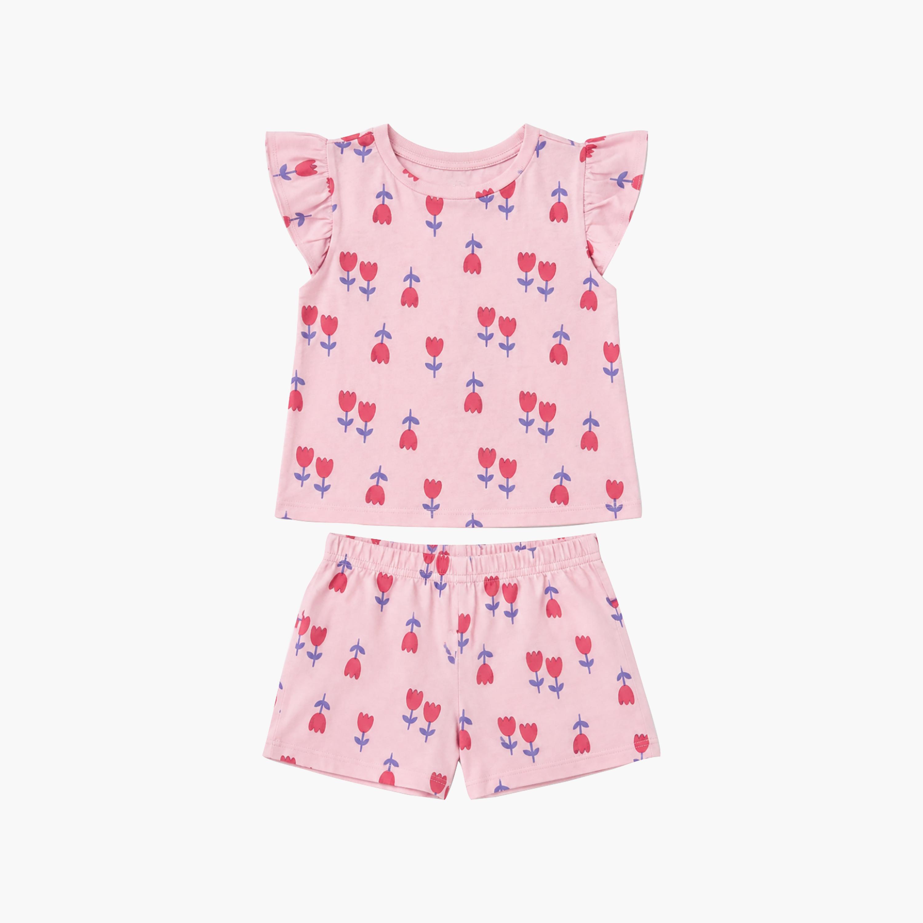 طقم بلوزة بأكمام مكشكشة وشورت بطبعة زهور التوليب من بيبي كلو-baby-girls-clothing-setsandcoords-image-5