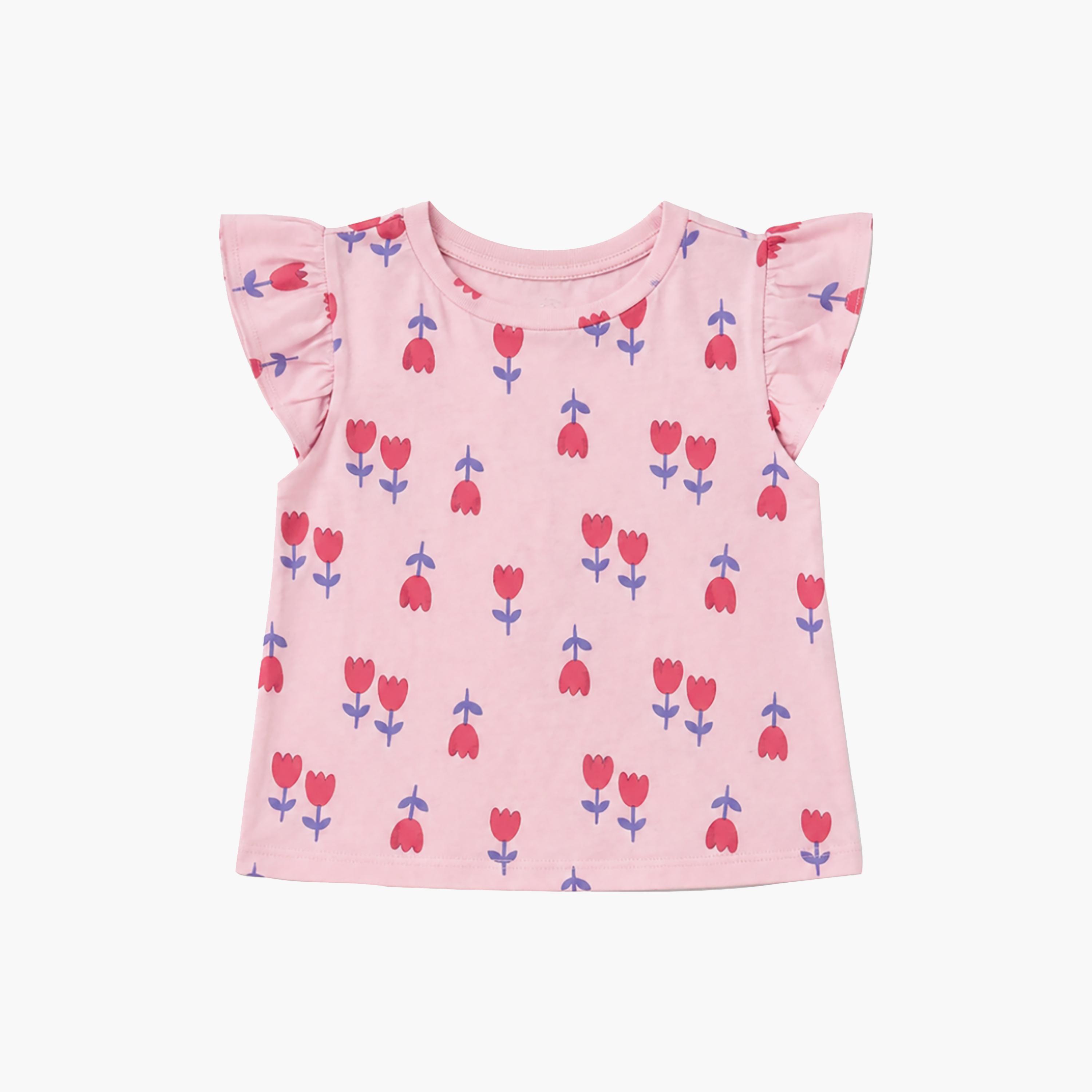 طقم بلوزة بأكمام مكشكشة وشورت بطبعة زهور التوليب من بيبي كلو-baby-girls-clothing-setsandcoords-image-6