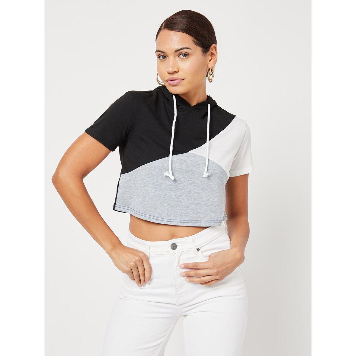 Styli Short Sleeves Colorblock Hooded Crop T-shirt-women-clothing-tshirts-image-1
