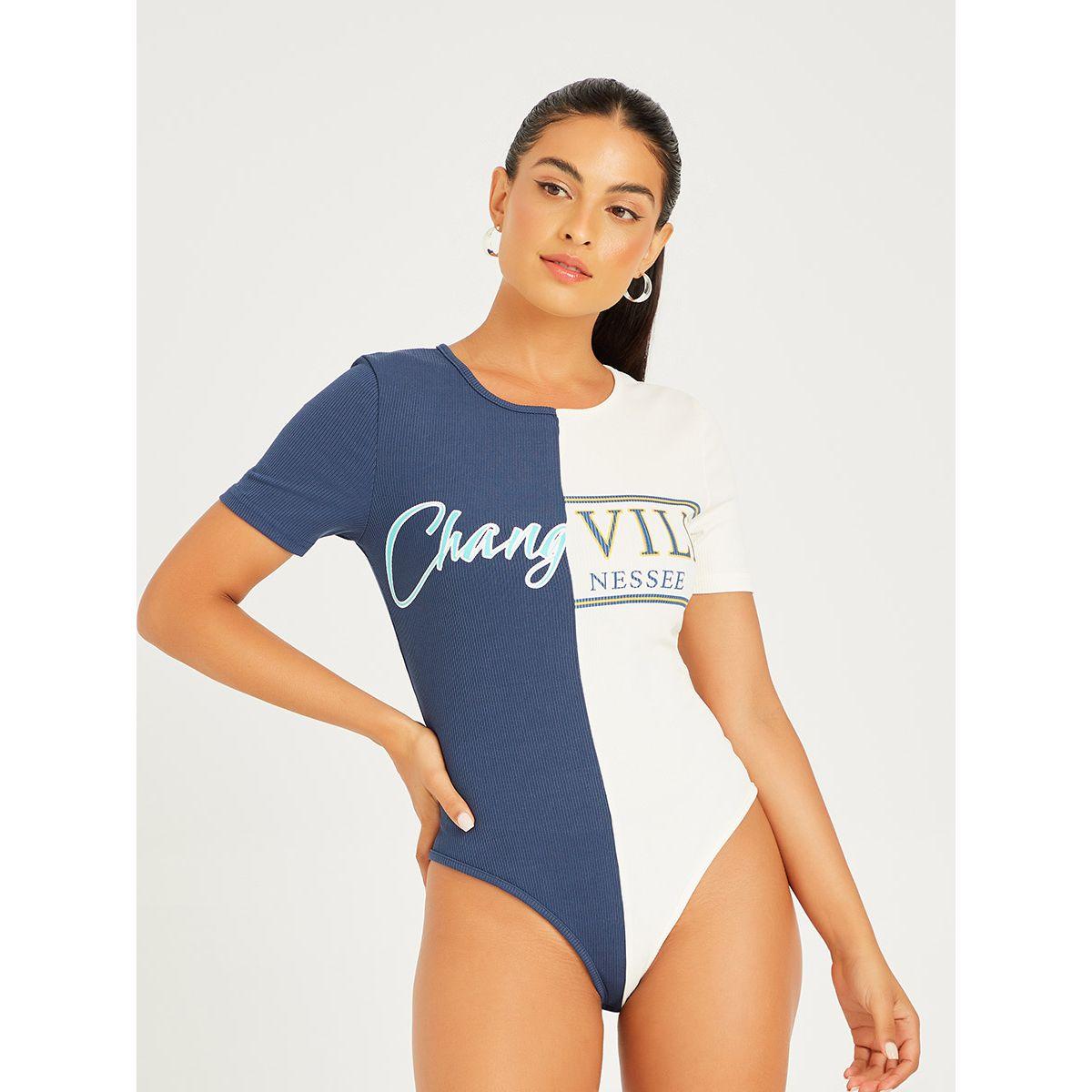 Styli Short Sleeves Colorblock Printed Bodysuit-women-clothing-tshirts-image-1