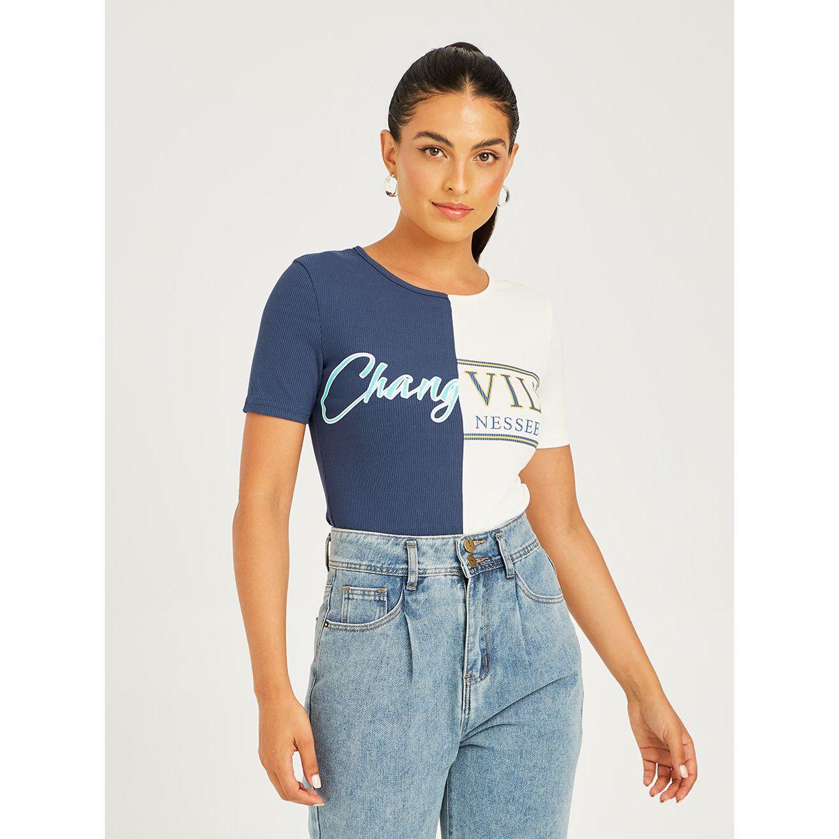 Styli Short Sleeves Colorblock Printed Bodysuit-women-clothing-tshirts-image-3