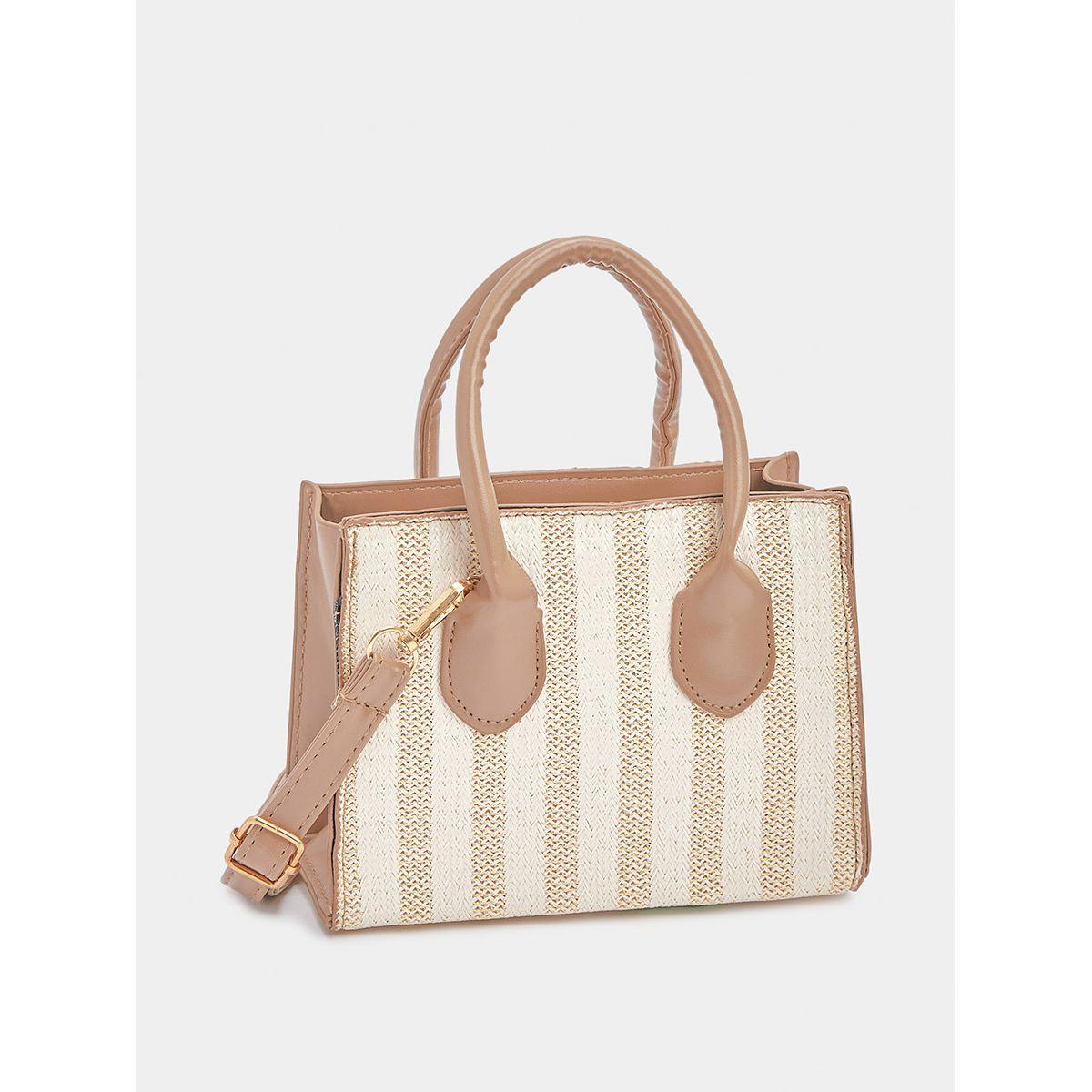 Styli Stripe Patterned Handbag with Detachable Strap-women-bagsandwallets-handbags-image-1