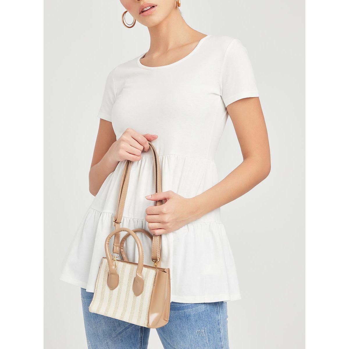 Styli Stripe Patterned Handbag with Detachable Strap-women-bagsandwallets-handbags-image-4
