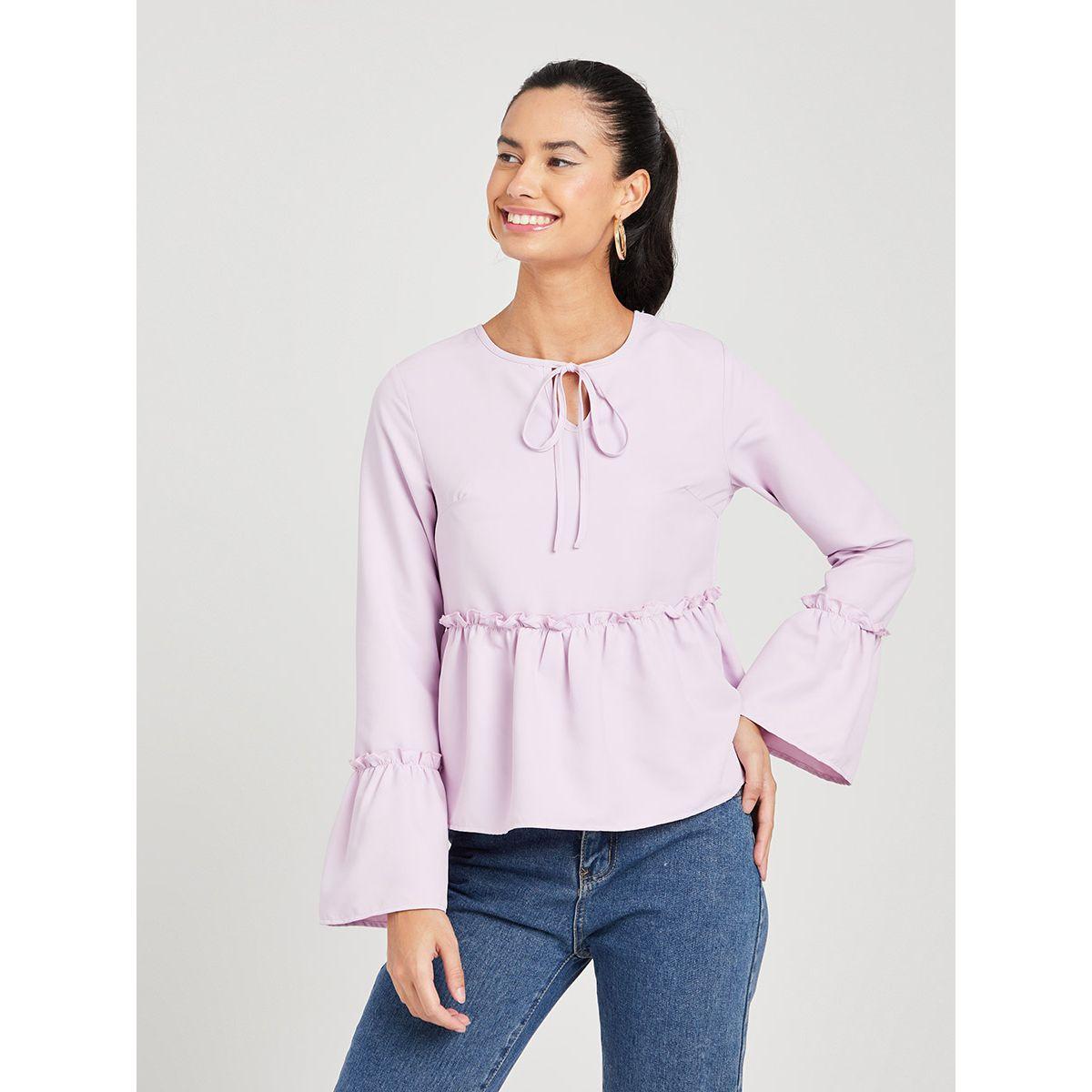 Styli Bell Sleeves Tie-Up Neck Woven Peplum Top-women-clothing-shirtsandblouses-blouses-image-1