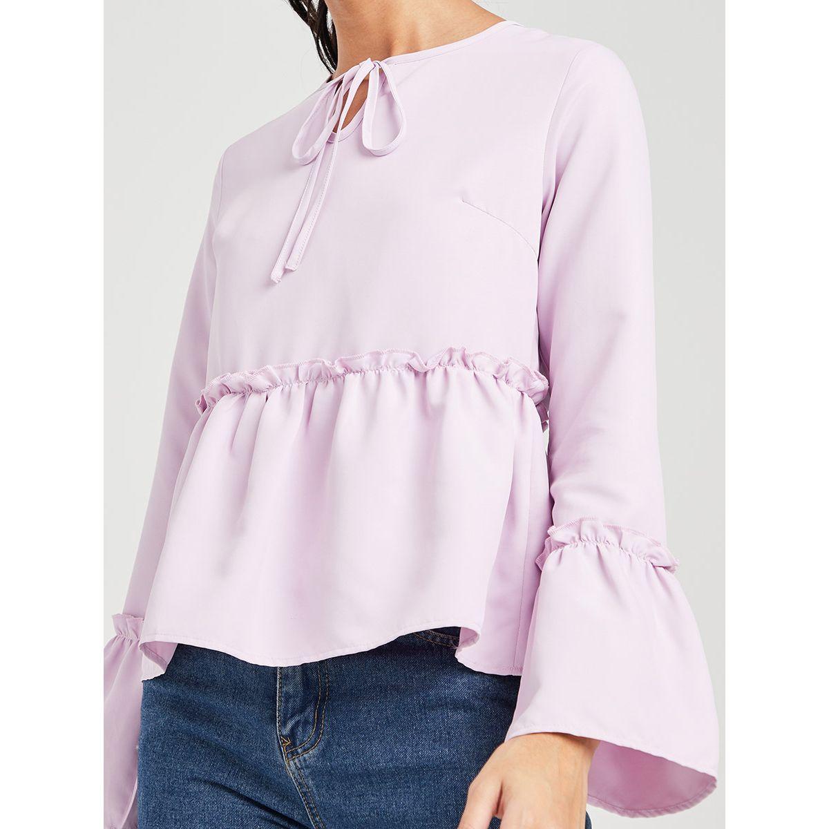 Styli Bell Sleeves Tie-Up Neck Woven Peplum Top-women-clothing-shirtsandblouses-blouses-image-3
