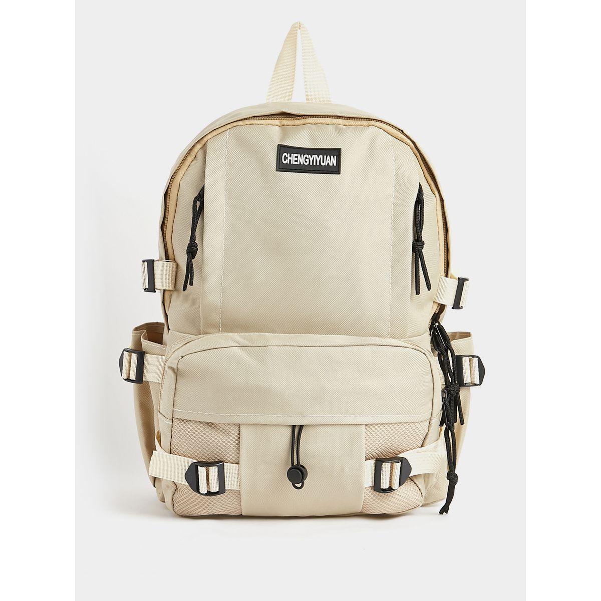 Styli Solid Backpack with External Pocket and Buckle Detail-men-bags-image-1