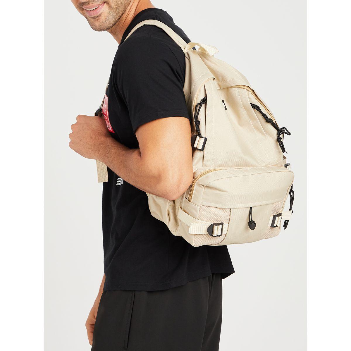 Styli Solid Backpack with External Pocket and Buckle Detail-men-bags-image-2