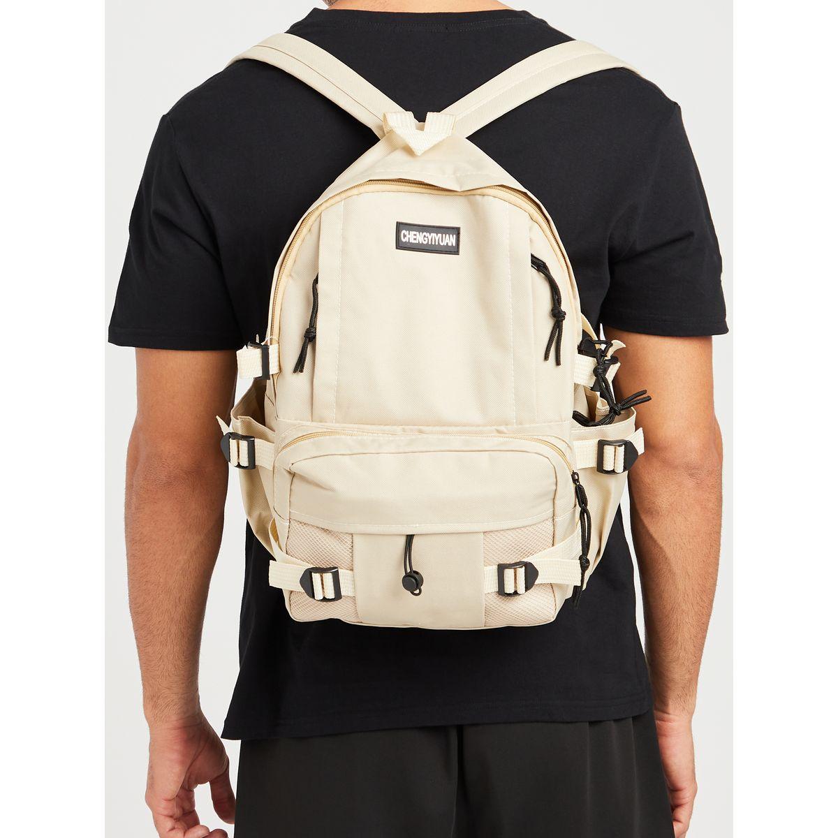 Styli Solid Backpack with External Pocket and Buckle Detail-men-bags-image-3